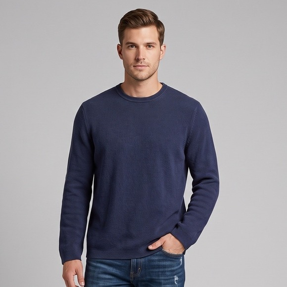 Cherokee Other - Cherokee Sweater Mens Large Navy Blue Cotton Knit Pullover Crew Neck Long Sleeve